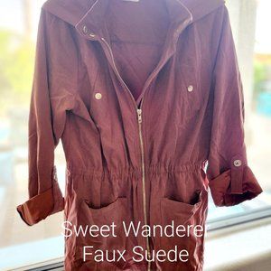 Faux suede zip up copper jacket with pockets